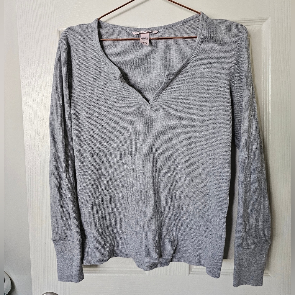 Victoria's Secret Cotton Pajama Thermal Top Size S Gray Long Sleeve